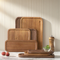 Plateau de service en bois d'acacia carré rectangulaire en bois de noyer naturel
