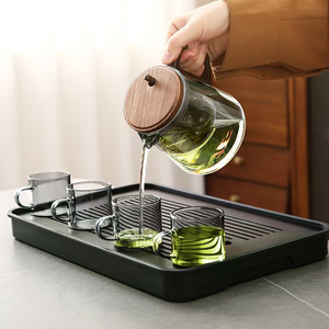 Théière en verre borosilicate transparent/gris de haute qualité avec poignée en bois et mécanisme de libération pour faire bouillir le thé - Product Image 3
