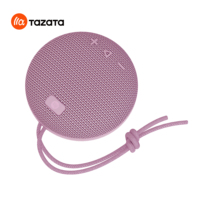 Haut-parleur Bluetooth portable, mini, rond, son stéréo sans fil, utilisation en extérieur, design en maille rose avec sangle de transport