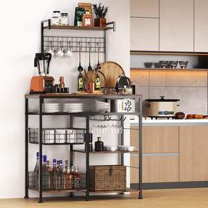 Étagère de rangement de grande capacité pour la cuisine domestique Étagère en bois moderne Condiments Machine à café pour micro-ondes Rangement du vin rouge - Product Image 1