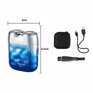 เครื่องโกนหนวดไฟฟ้าขนาดเล็กเคเมอิ เคเอ็ม ซี 30 กันน้ำแบบชาร์จ USB สำหรับผู้ชายสีฟ้าสีเงิน - Product Image 3