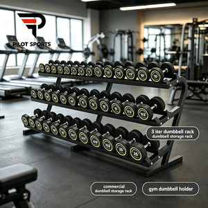 PILOT SPORTS - Soporte de Acero Resistente de 3 Niveles para Almacenamiento de Mancuernas, Soporte de Gimnasio Comercial con Capacidad para 38 Pares de Mancuernas - Product Image 1