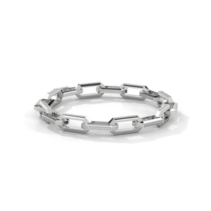 Pulsera de Plata con Eslabones Hexagonales y Detalles de Diamantes Blancos y Negros, Joyería Moderna, Geométrica, de Lujo, Elegante y Versátil - Product Image 4