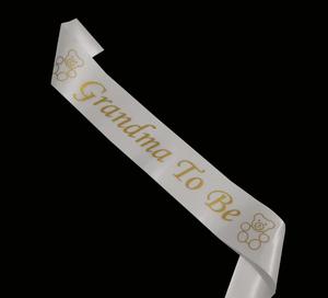 Faja <span class=keywords><strong>de</strong></span> satén blanco para Baby Shower, decoración <span class=keywords><strong>de</strong></span> revelación <span class=keywords><strong>de</strong></span> género, papá, abuela, papá, mamá, para ser letras doradas con purpurina, huella <span class=keywords><strong>de</strong></span> oso - Product Image 3