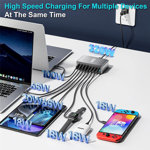 สถานีชาร์จ6C2A Gan 500W USB-C PD สำหรับ Macbook <span class=keywords><strong>iPhone</strong></span> 17 16แอนดรอยด์8อุปกรณ์พร้อมกัน<span class=keywords><strong>18W</strong></span> <span class=keywords><strong>20W</strong></span> 65W - Product Image 3