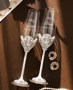 Copa de Cristal Templado Sostenible Hecha a Mano de Lujo Personalizada con Perlas y Diamantes para <span class=keywords><strong>Flautas</strong></span>, Personalizada para Mr. y Mrs. Aniversario - Product Image 5