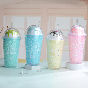 Zhen Ai Macaron Colored Plastic Straw Cup Double Walled Bpa Free Summer Party Drinkware 500ml - Product Image 1