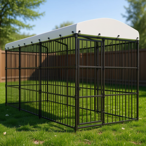 Nichoir extérieur pour chien 177,2x59,1x82,7 pouces en métal noir avec toit pour l'hébergement des animaux de compagnie - Product Image 2