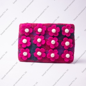Handmade Wool Felt Flower Coin <b>Purse</b> Beautiful Floral Design Zipper Closure Customized Colors Christmas Gifts Decoration - Product Image 5