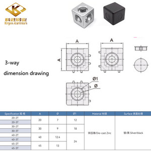 Grosir konektor kubus <span class=keywords><strong>3</strong></span> arah Aloi seng dengan tutup penutup untuk Systems-20-2T penghubung profil aluminium seri 2020 /3030/4040 - Product Image 3