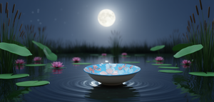 Ciotola in Ceramica con Motivo Floreale '9 Dou Bowl Lotus Pond Under The Moonlight' per Servire Cibo, Ideale per Feste - Product Image 2