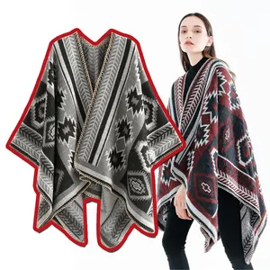 2023 Factory Direct Sales Autumn Winter Thickened EUR USA Style Cross Rhombus Geometric Pattern Imitation Cashmere Large Shawl