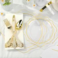 XUELI Lot complet de vaisselle en plastique de 175 pièces: assiettes, tasses, couverts et serviettes de table Kit de fête minimaliste durable et jetable pour événements