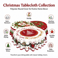 Nappe de Noël ronde ChamXue en polyester imperméable – Housse de table pour dîner de fête, décoration de Noël pour la maison