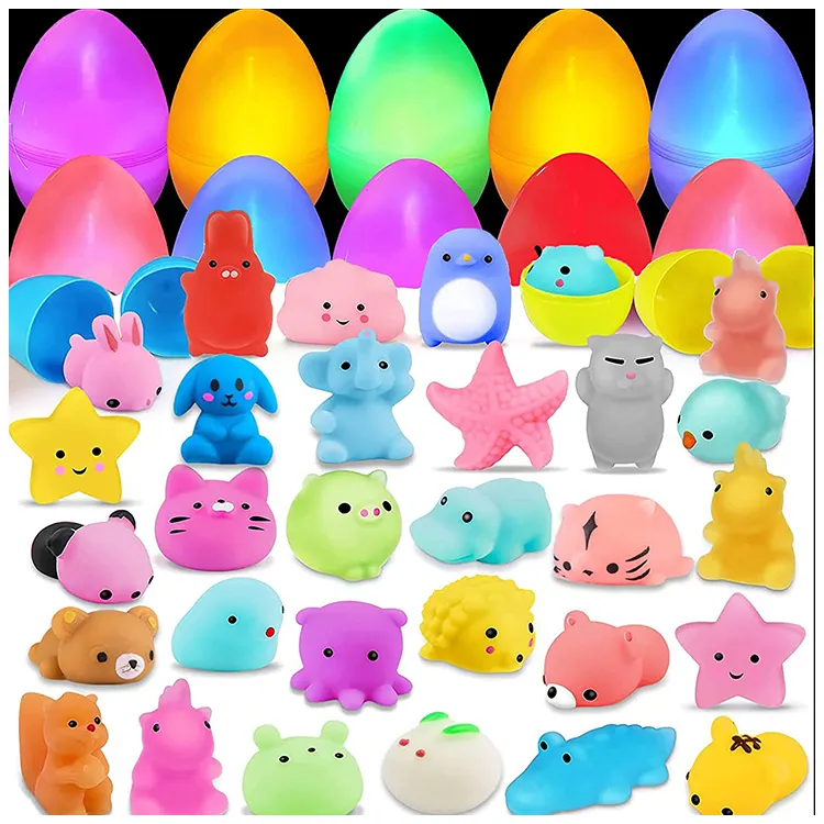 Easter basket fillers gift easter eggs cute mochi squishy stuffed animal toys with mini glow sticks