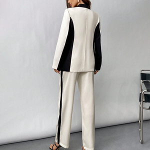 ZYHT S2009 tenue à double boutonnage élégant noir et blanc contraste couleur Slim Fit formel affaires Blazer femmes costume ensemble - Product Image 3