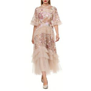 Robe longue de <span class=keywords><strong>soir</strong></span>ée féerique pour femme, ornée de sequins et de fleurs, avec volants en tulle superposés - Sehe Fashion - Product Image 3