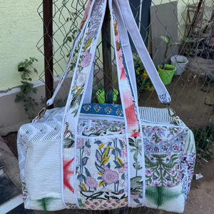 Luxe haute qualité coton bloc imprimé sac polochon fermeture à glissière pour les femmes à la main lavable plage nuit voyage marché sac - Product Image 1