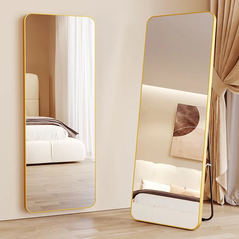 Espejo de maquillaje con marco de metal de aluminio decorativo para el hogar de tamaño completo Vintage para colgar en la pared, dormitorio, sala de estar