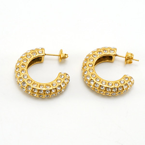 ZOGXIN Gold Plated C Shape Stud Earrings With Pearls And Rhinestones For Women Party Jewelry Geometric Design - Product Image 5