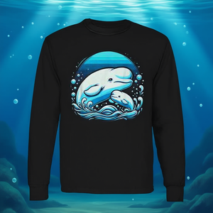 Camiseta de manga larga Kawaii con diseño de mamá y bebé ballena beluga, mamífero marino - Product Image 3