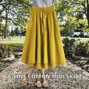 Wholesale Women <b>High</b> Waist Pleated Skirt Solid Color Loose Full Swing Skirt Elegant Layered Long Skirt - Product Image 2