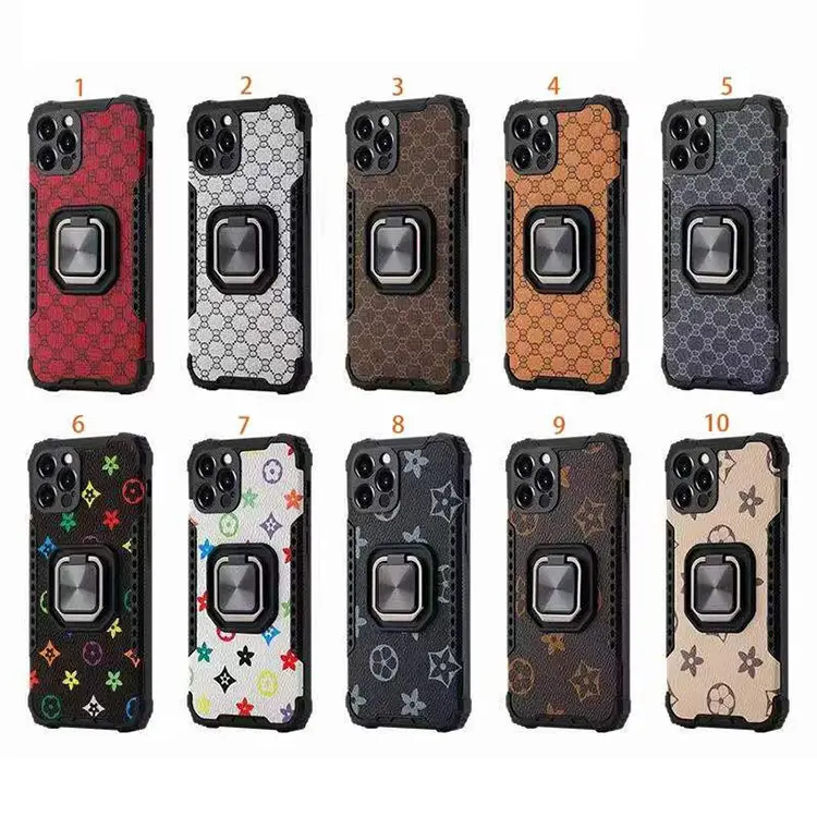 2022 Hot Sale Street Fashion 360 Mental Ring Holder For Iphone 14 Pro Max Case Tpu Leather Phone Case With Magnetic Buttons
