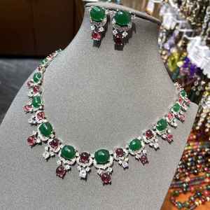 Moda Top Trend verde rojo Color cristal lujo gargantilla collar pendientes conjuntos para boda - Product Image 4