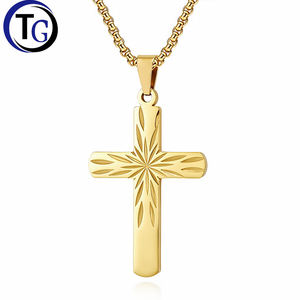 Collana da Uomo in Acciaio Inossidabile con Croce e Pendente Vintage di Gesù, Gioielli all'Ingrosso - Product Image 1