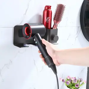 RTS suporte preta para secador de cabelo, suporte de parede, suporte de ventilador, prateleira autoadesiva para secador de cabelo