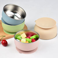 Nouveau bol à ventouse pour enfants en acier inoxydable 304 avec couvercle en silicone, bol d'alimentation coloré en acier inoxydable de qualité alimentaire pour bébés et enfants