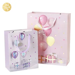 IN PACK Wholesale Boutique Luxury Design Ribbon Handle Happy Birthday Gift Paper Bag Party Bags For Kids Birthday