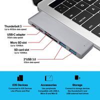 Hub USB-C Thunderbolt 3 de Aleación de Aluminio Plateado con Soporte para Micro SD de 2.1 5-8 Puertos, USB 3.0 Tipo-C, Pantalla 4K, en Stock