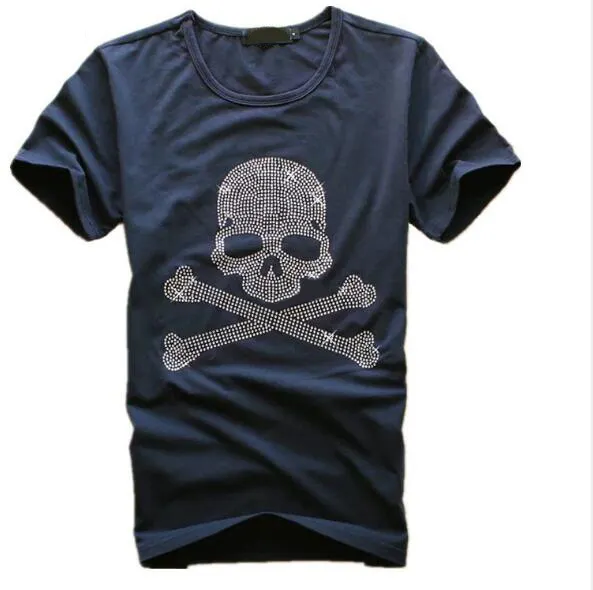 Mode Hot Drilling T-Shirt Herren Punk Rock Skull Style T-Shirt Kurzarm Baumwolle T-Shirt mit glänzendem Muster