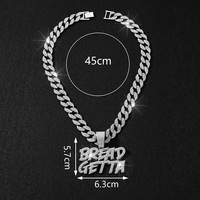 Pendentif NL2270 BREAD GETTA, pendentif créatif à double rangée de diamants, pendentif lettre exagéré, collier cool punk hip hop