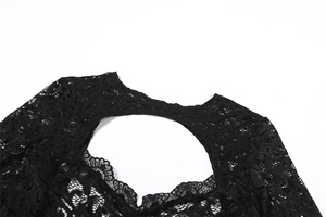 Sexy Completo Due Pezzi in Pizzo Nero Trasparente <span class=keywords><strong>con</strong></span> <span class=keywords><strong>Tuta</strong></span> Corta e <span class=keywords><strong>Leggings</strong></span> a Vita Alta - Product Image 5