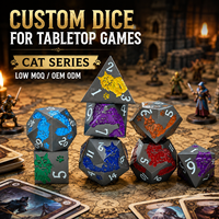 Ensemble de 7 dés polyédriques en métal noir, style chat arc-en-ciel, pour D&D, RPG, jeux de rôle, bar, fête, jeu de table, Dungeons and Dragons