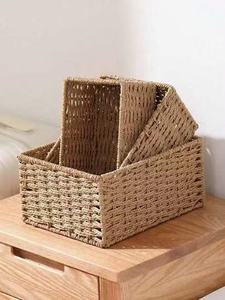 Wholesale Handle Drawer Type <strong>Storage</strong> Basket Desktop <strong>Remote</strong> <strong>Control</strong> <strong>Storage</strong> Box Rattan Cosmetics Organizer Woven <strong>Storage</strong> Baskets - Product Image 2
