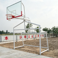 Support mobile 2-en-1 pour panier de basket et but de football en métal avec panneau arrière en verre trempé pour terrains de sport extérieurs et scolaires