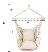 Woqi 100% coton chaise hamac suspendue avec 2 coussins balançoire en corde pour le camping et la randonnée