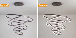 Luz colgante de techo de cristal gris humo moderna decorativa LED anillo grande hecho a medida con anillos de cristal de alumbre - Product Image 4