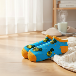 Blue Pineapple Floral Letter Animal Embroidered Ankle <b>Socks</b> Breathable Nylon Custom Logo One Size for Daily Use Winter Season - Product Image 3