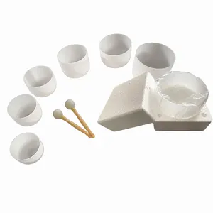 Cheap Price 440Hz Frosted White Crystal Sing Bowl Set Of 7Pcs For Spiritual Zen Meditation