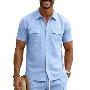 <span class=keywords><strong>Pantaloni</strong></span> in <span class=keywords><strong>Lino</strong></span> da <span class=keywords><strong>Uomo</strong></span> Stile Casual, T-Shirt Casual da <span class=keywords><strong>Uomo</strong></span>, Camicia a Maniche Corte da Spiaggia con Logo Personalizzato, Stock <span class=keywords><strong>di</strong></span> Fabbrica - Product Image 2