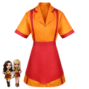 Disfraz de Cosplay de 2 Broke Girls para Mujer, Vestido Rojo Anaranjado con Delantal, Uniforme, Tallas XS, S, M, L, XL, XXL, XXXL, Primavera 2023, Juego de Roles de Anime - Product Image 1