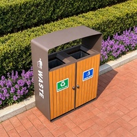 Cubo de Basura Moderno de Lujo MAX-HG187, Diseño Ecológico, Acero Inoxidable, Madera WPC, Metal, Gran Tamaño, Reciclaje
