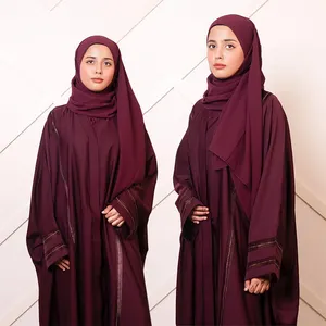 Ropa islámica de tres piezas mariposa abaya Turquie Dubai musulmán de alta calidad mariposa granate tachonado abaya