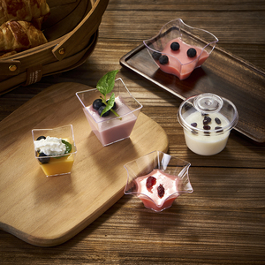 Custom Logo Printing Food Grade Cake Cups 5oz Square Shape Ps Plastic Disposable Mousse Dessert Cup With Lid