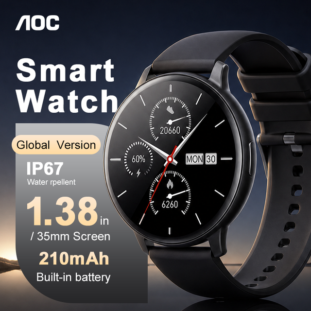 AOC T6 Smart Watch 1.38nch ITFT Display 5.3 Fitness Tracker with Heart Rate Blood Oxygen Sleep Monitoring