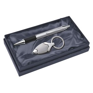 Set di penna a sfera e portachiavi Matt, confezionato in scatola regalo, finitura argento - Product Image 1